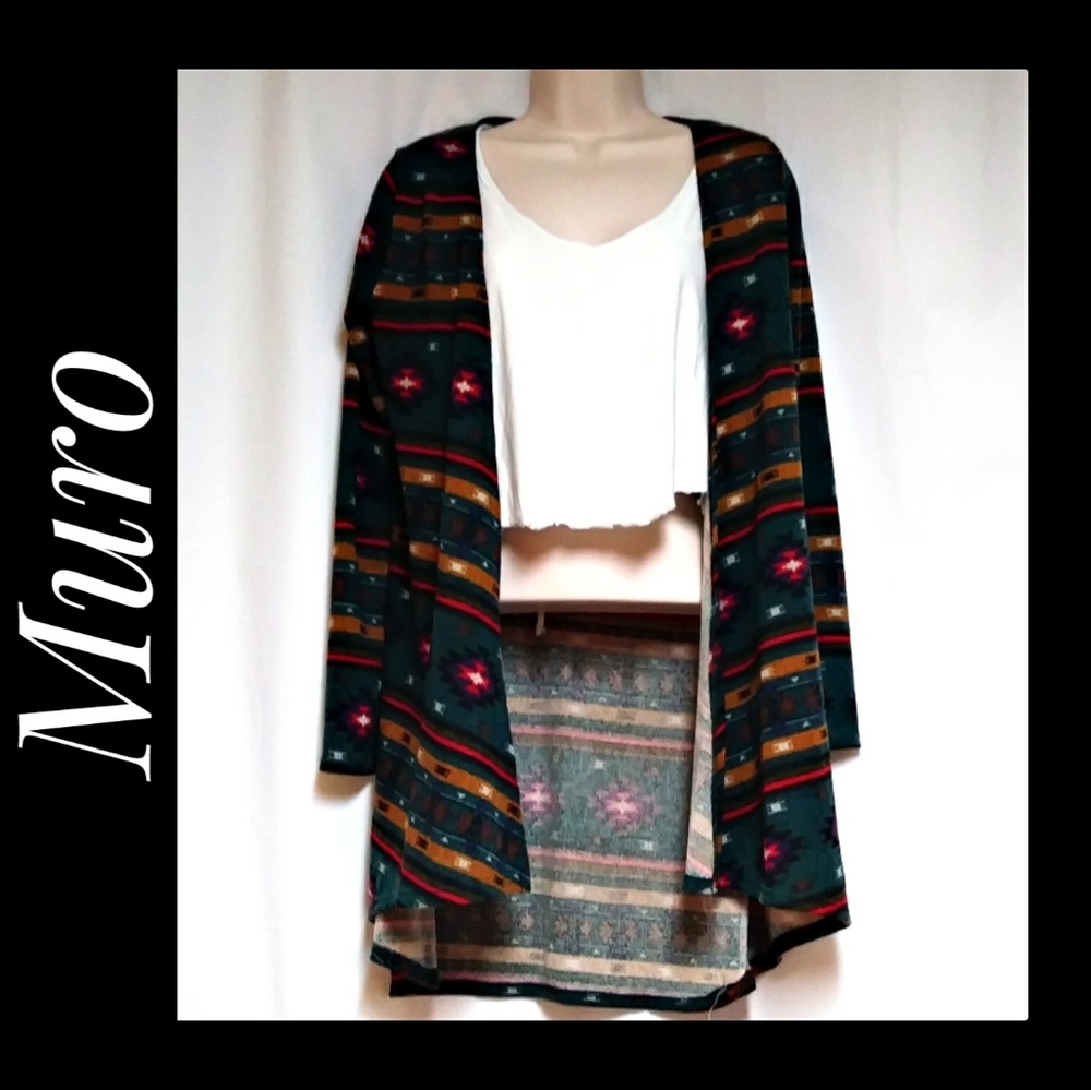 Moru Open Front Cardigan Tribal Aztec Green Med